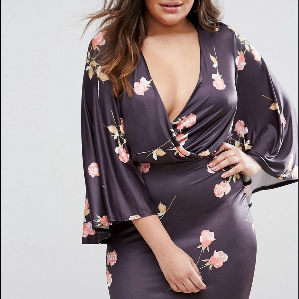 Printed Wrap Front Cape Midi Dress